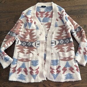 Vici Aztec-Inspired Cardigan in Blue and Brown